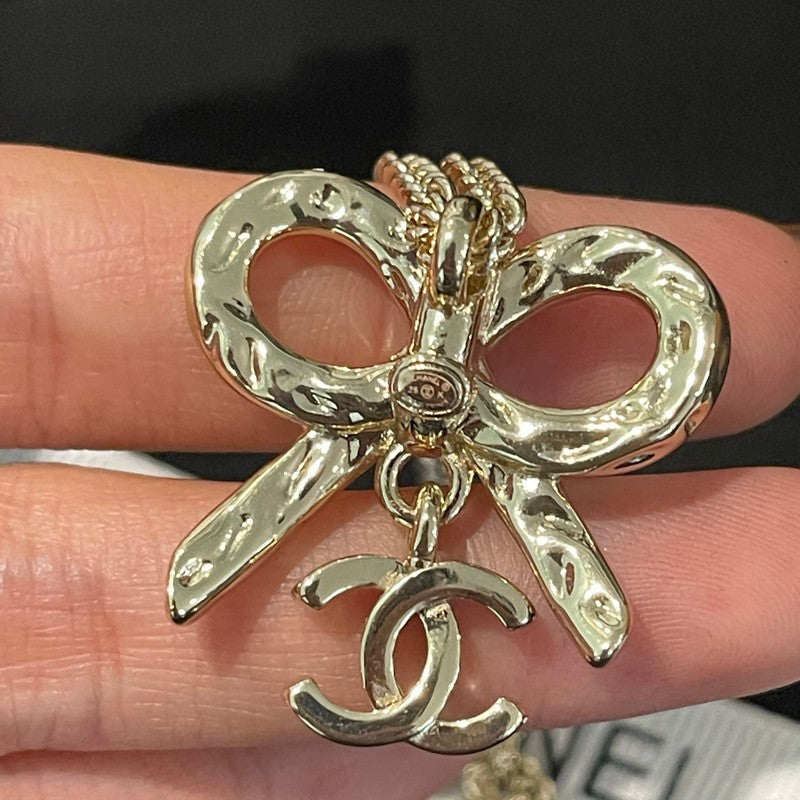 18K CC Gold Bow Tie Necklace