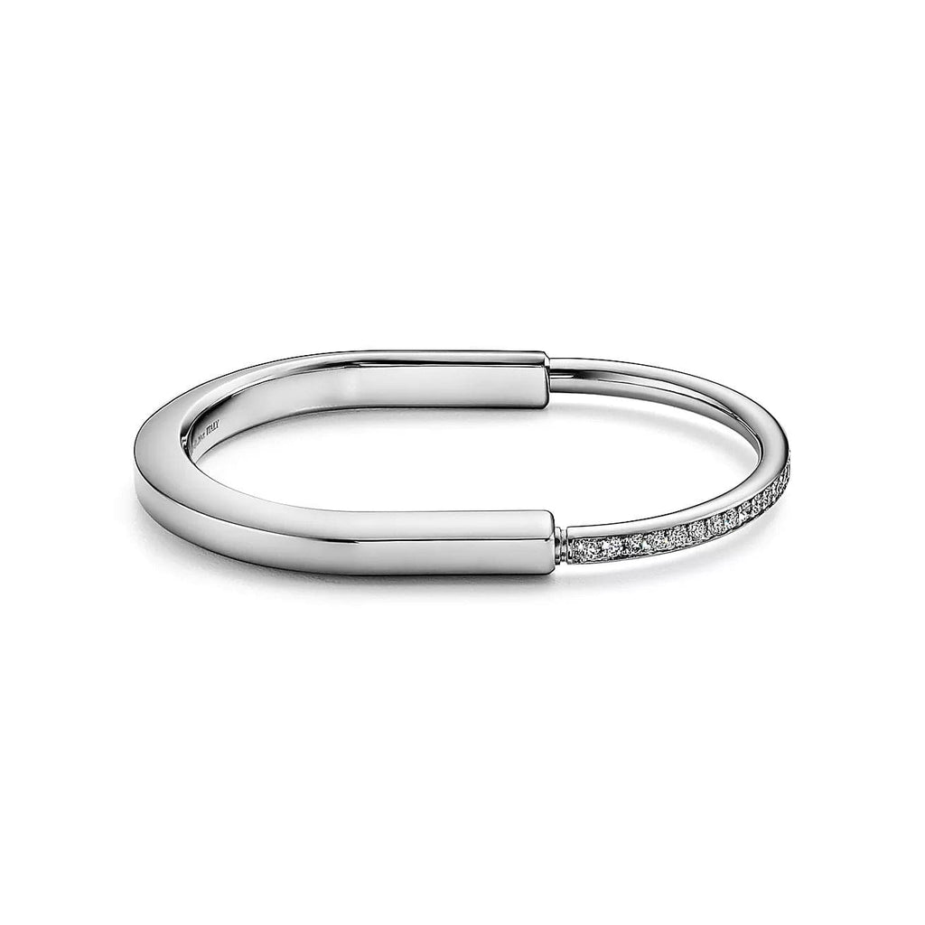 18K T Lock Bangle Half Pave Diamonds Bracelet