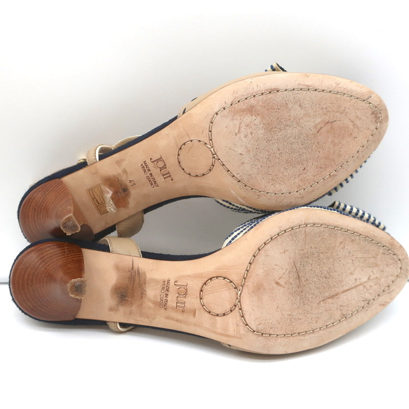 O Jour Asymmetric Bow Sandals Taupe Leather Size 41 Peep Toe Slingback Heels