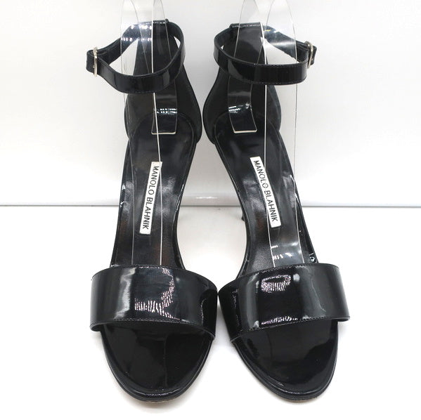 Manolo Blahnik Tres Ankle Strap Sandals Black Patent Leather Size 39