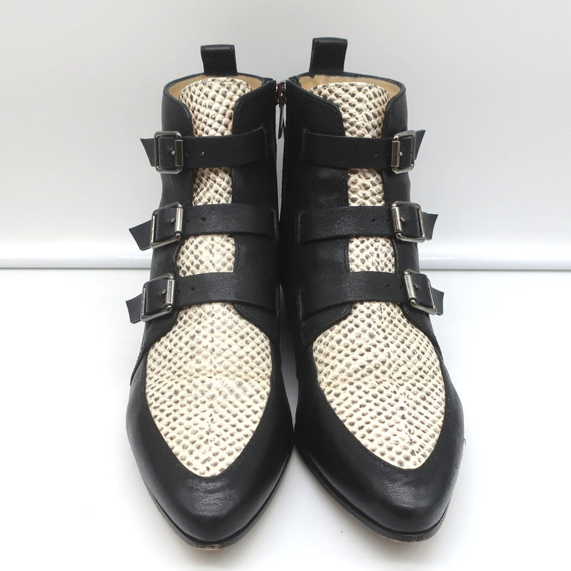 Jimmy Choo Ankle Boots Marlin Cream Snake Print & Black Leather Size 37