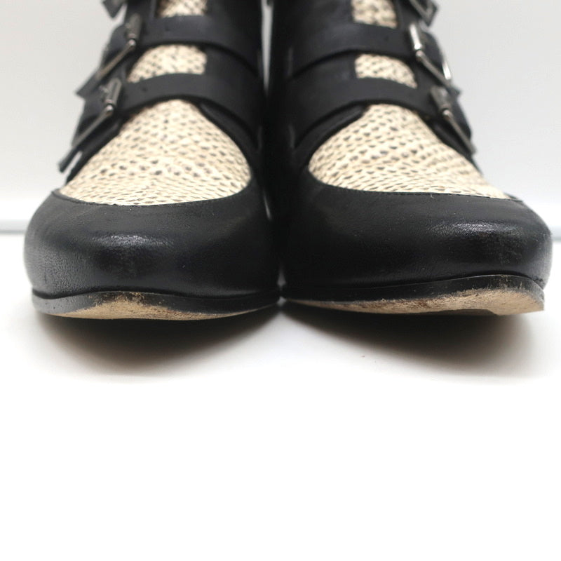 Jimmy Choo Ankle Boots Marlin Cream Snake Print & Black Leather Size 37