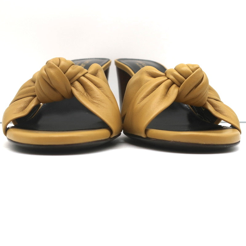 Saint Laurent Bianca Knot Mules Mustard Yellow Leather Size 36.5 Slide Sandals