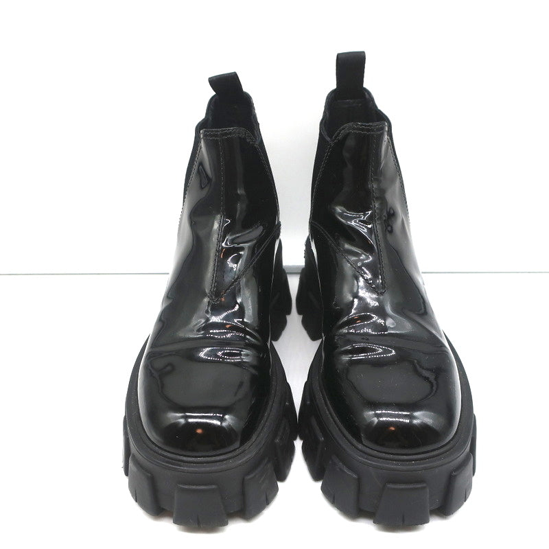 Prada Monolith Chelsea Boots Black Patent Leather Size 36