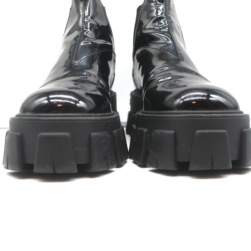 Prada Monolith Chelsea Boots Black Patent Leather Size 36