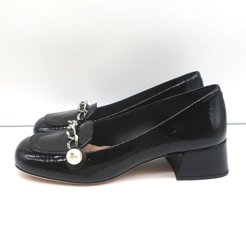 Miu Miu Chain Link Loafers Black Patent Leather Size 36.5 NEW