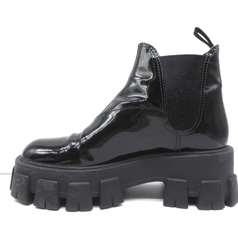 Prada Monolith Chelsea Boots Black Patent Leather Size 36