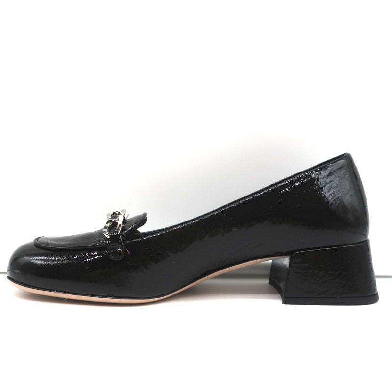 Miu Miu Chain Link Loafers Black Patent Leather Size 36.5 NEW