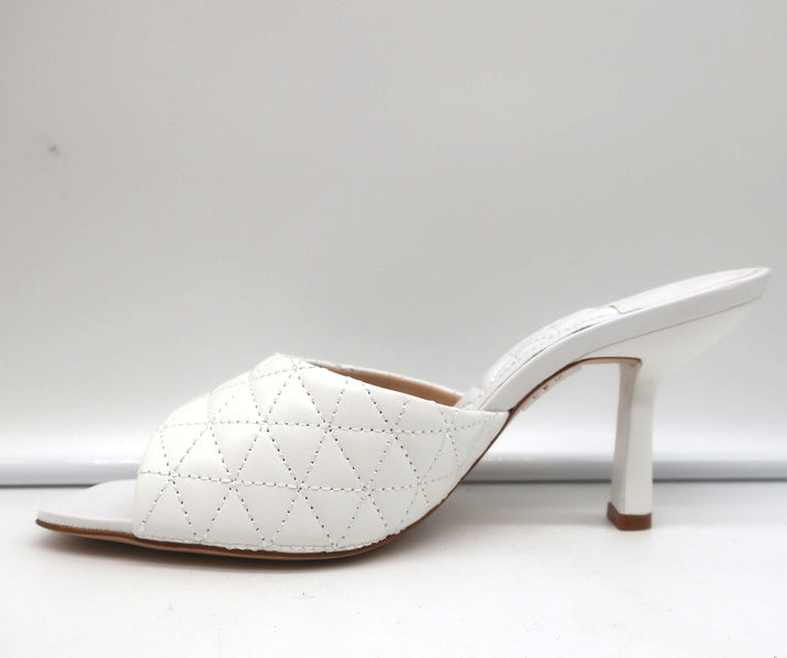 Schutz Fryda Mules White Quilted Leather Size 9 Open Toe Sandals NEW
