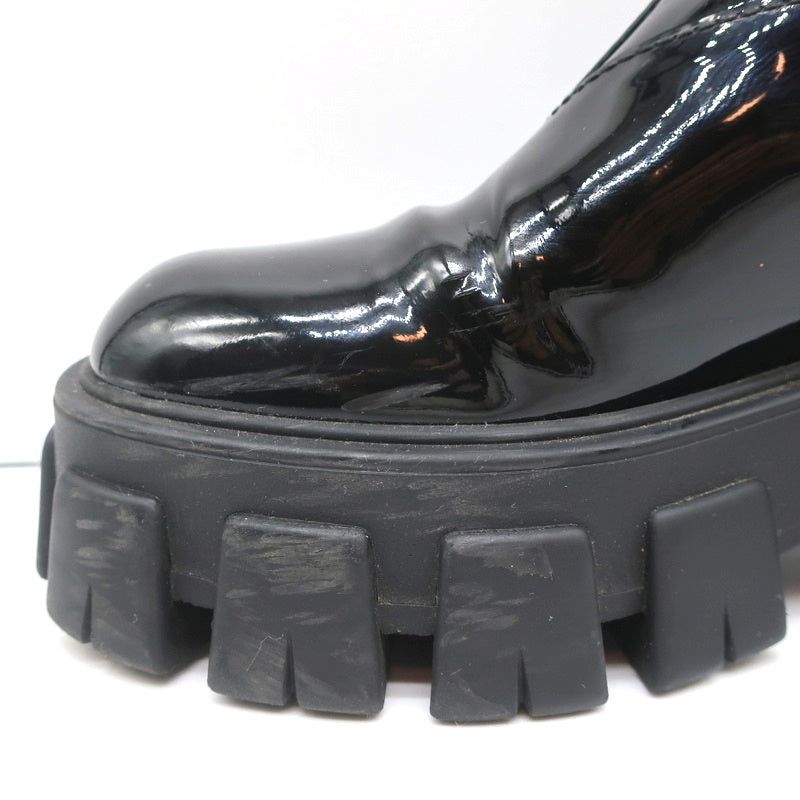 Prada Monolith Chelsea Boots Black Patent Leather Size 36