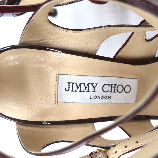 Jimmy Choo Strappy Sandals Burgundy Patent & Suede Size 39 Open Toe Heel NEW