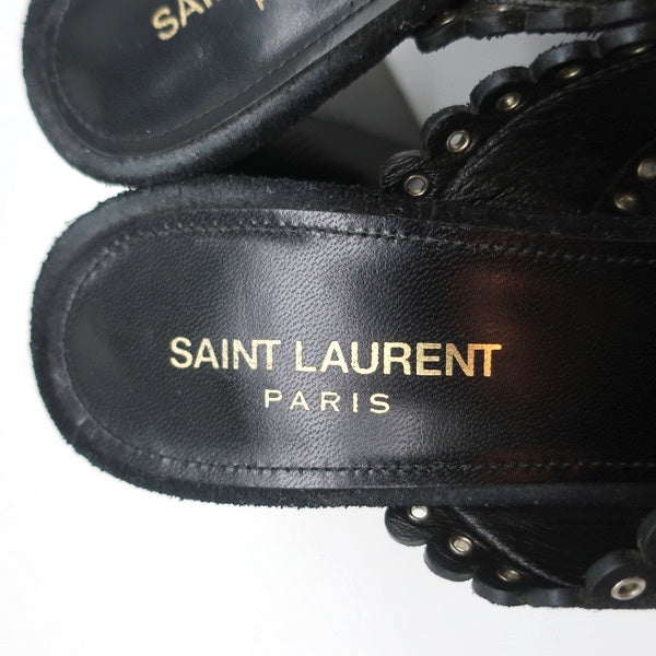 Saint Laurent Loulou Slide Sandals Black Eyelet-Trim Suede Size 39.5 High Heel