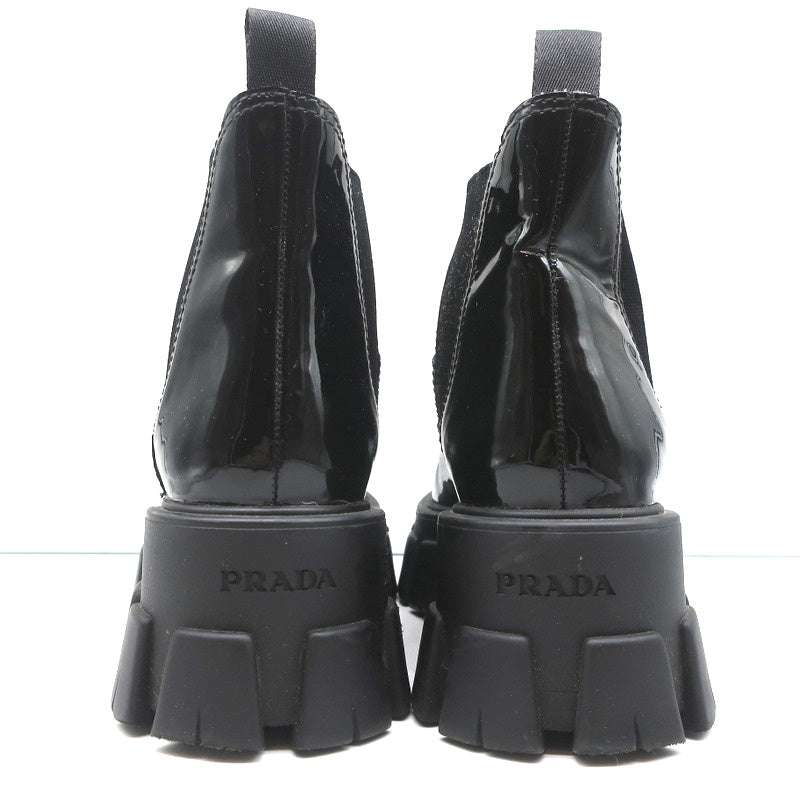 Prada Monolith Chelsea Boots Black Patent Leather Size 36