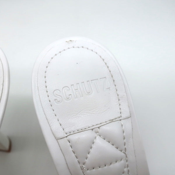 Schutz Fryda Mules White Quilted Leather Size 9 Open Toe Sandals NEW