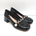 Miu Miu Chain Link Loafers Black Patent Leather Size 36.5 NEW