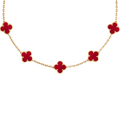 VAN CLEEF VINTAGE ALHAMBRA NECKLACE SMALL PENDANTS - GOLD/RED