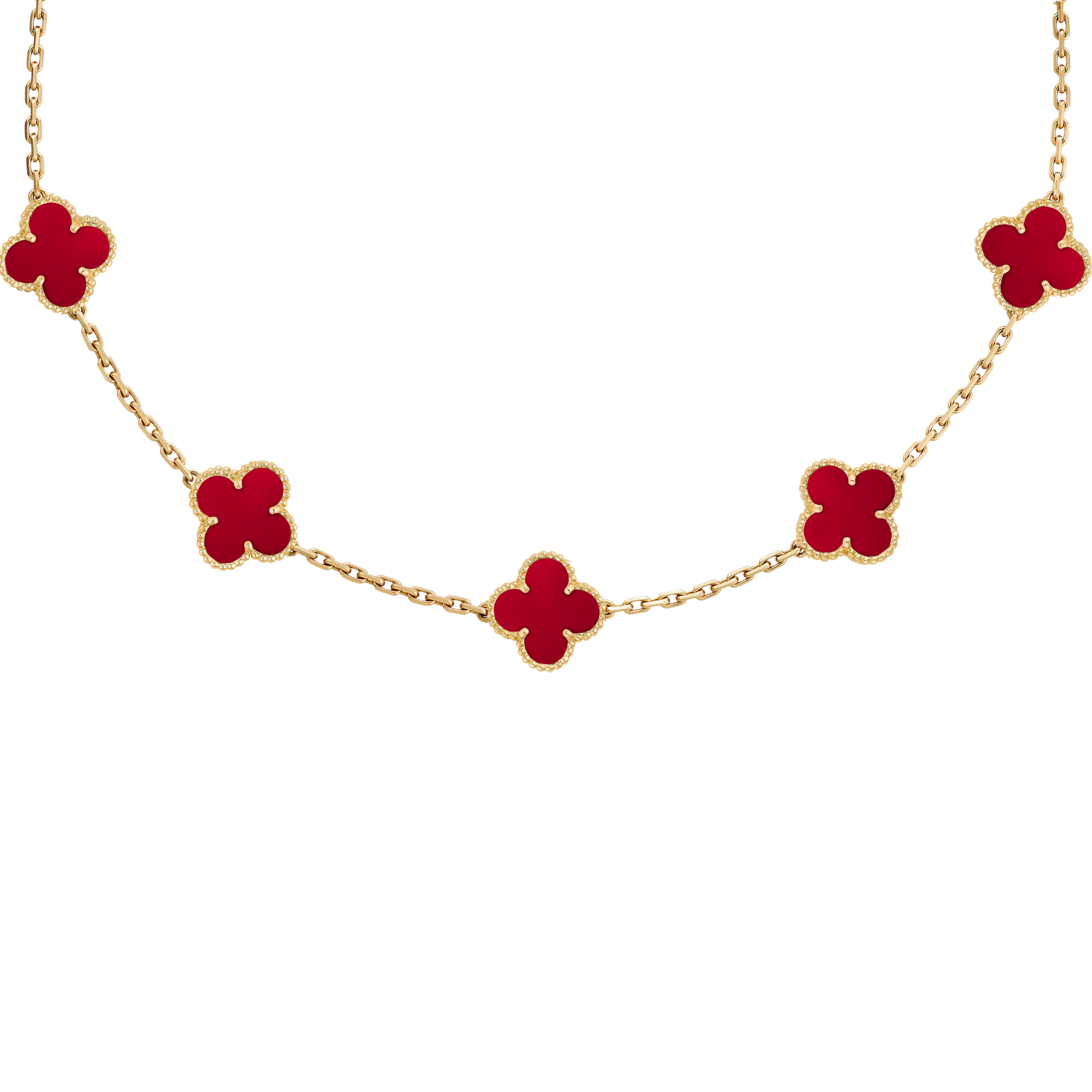 VAN CLEEF VINTAGE ALHAMBRA NECKLACE - GOLD/RED