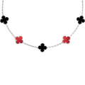 VAN CLEEF VINTAGE ALHAMBRA NECKLACE SMALL PENDANTS - SILVER/BLACK/RED