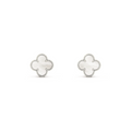 VAN CLEEF VINTAGE ALHAMBRA EAR STUDS - SILVER/WHITE