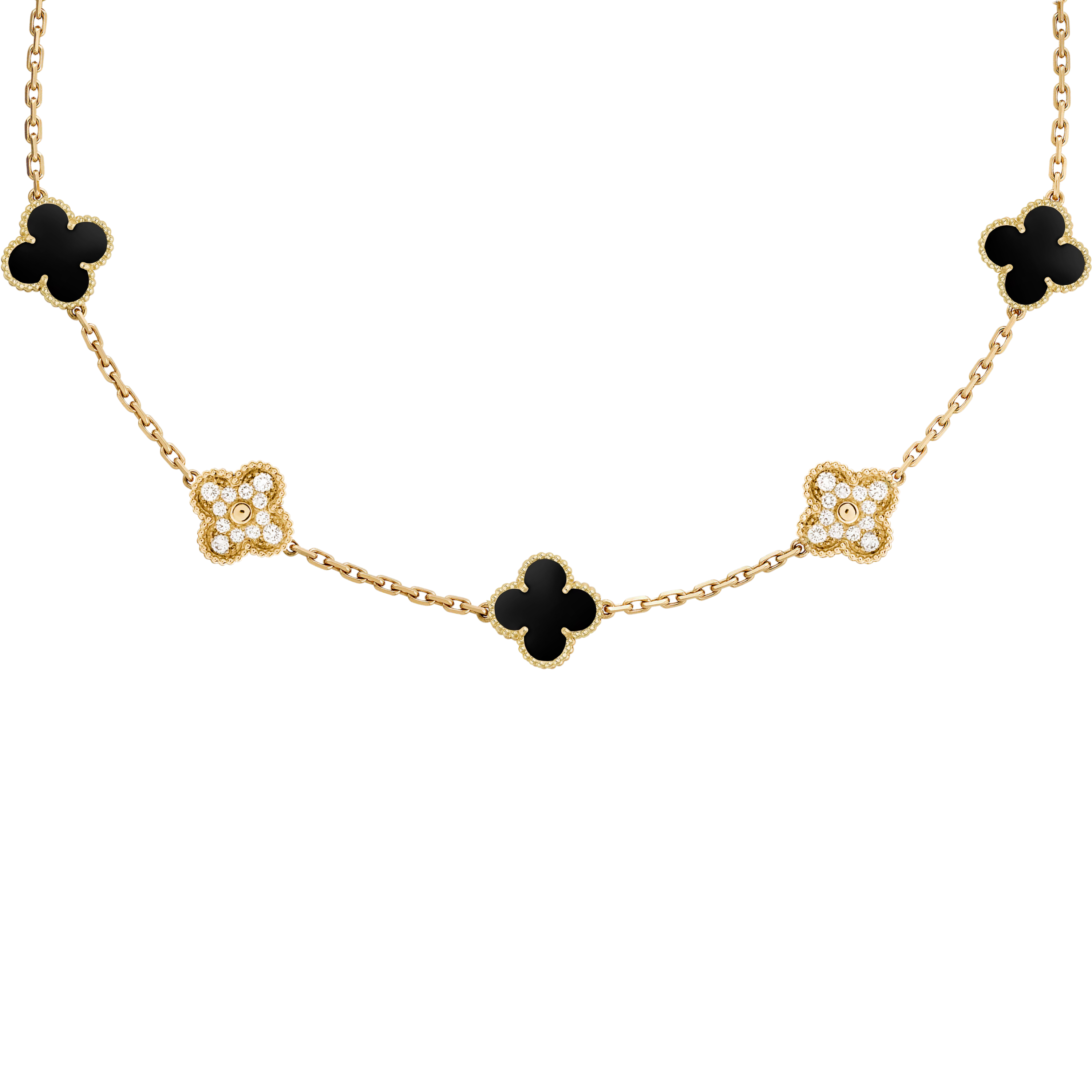 VAN CLEEF VINTAGE ALHAMBRA NECKLACE  - GOLD/BLACK/DIAMANTE