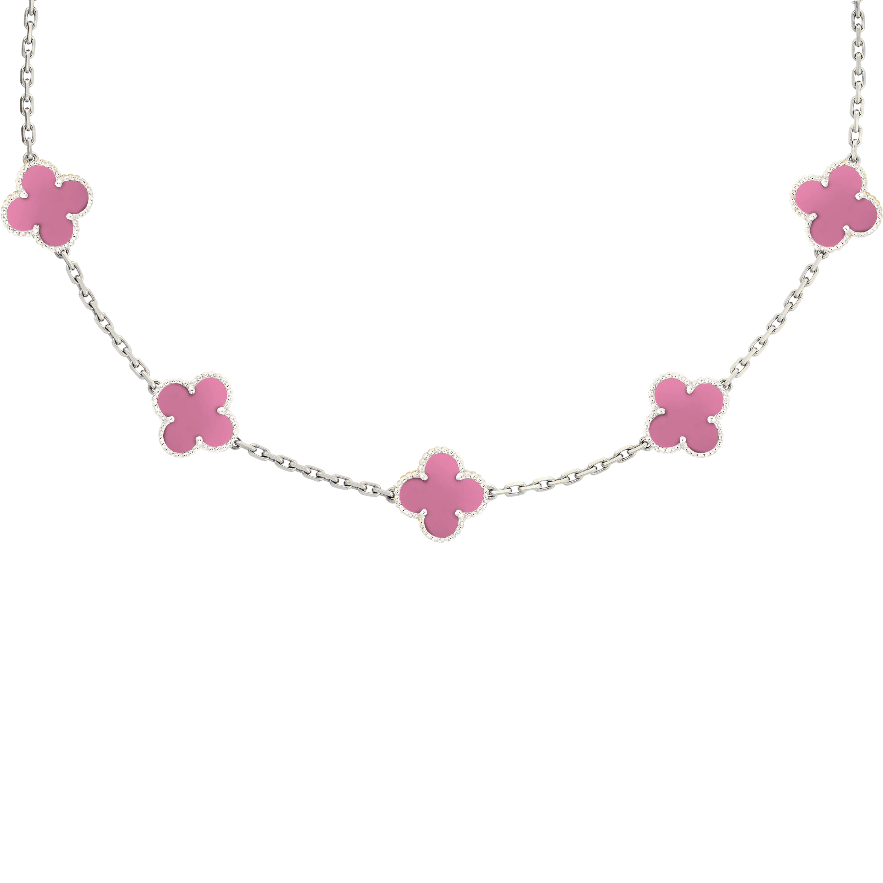 VAN CLEEF VINTAGE ALHAMBRA NECKLACE  - SILVER/PINK