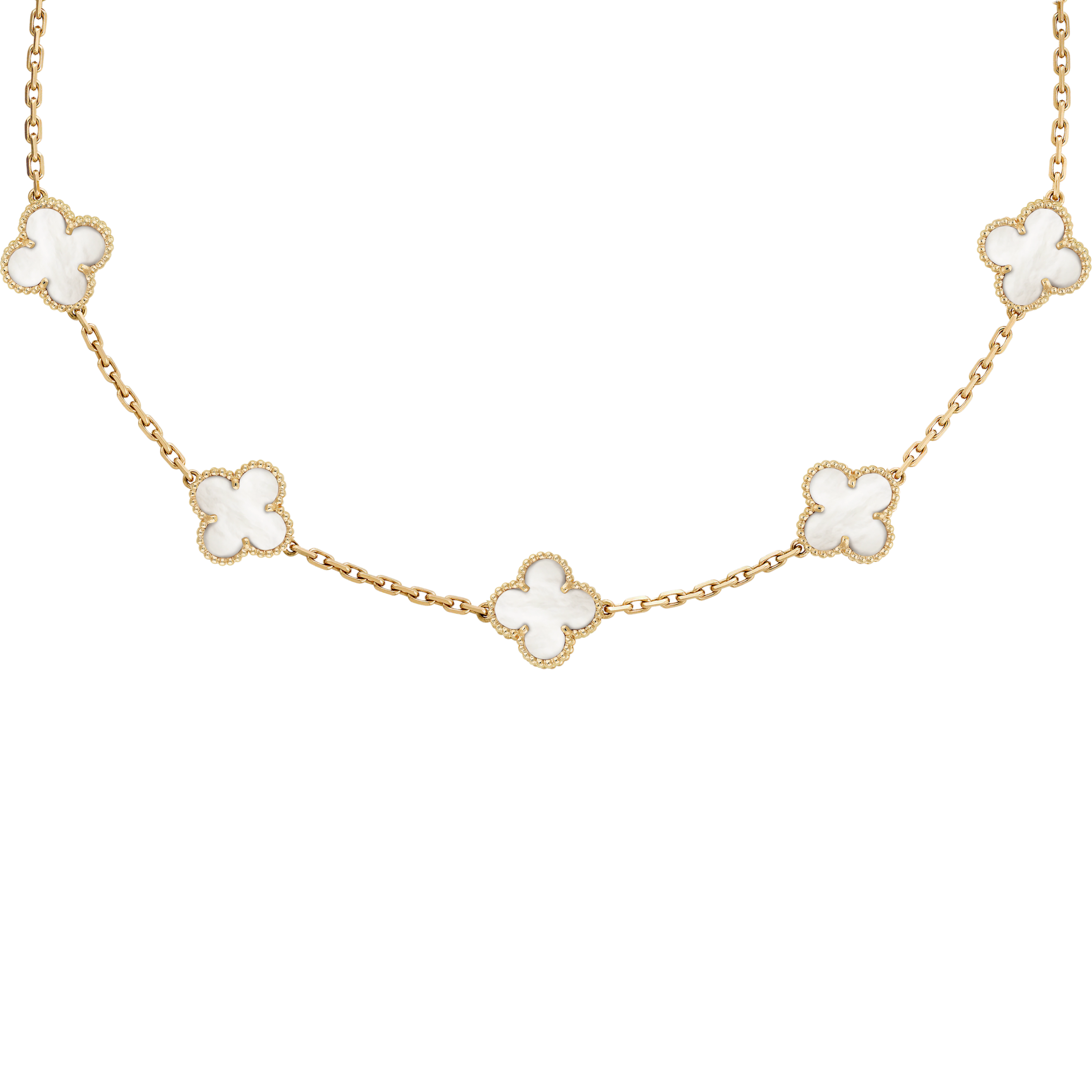 VAN CLEEF VINTAGE ALHAMBRA NECKLACE SMALL PENDANTS - GOLD/WHITE
