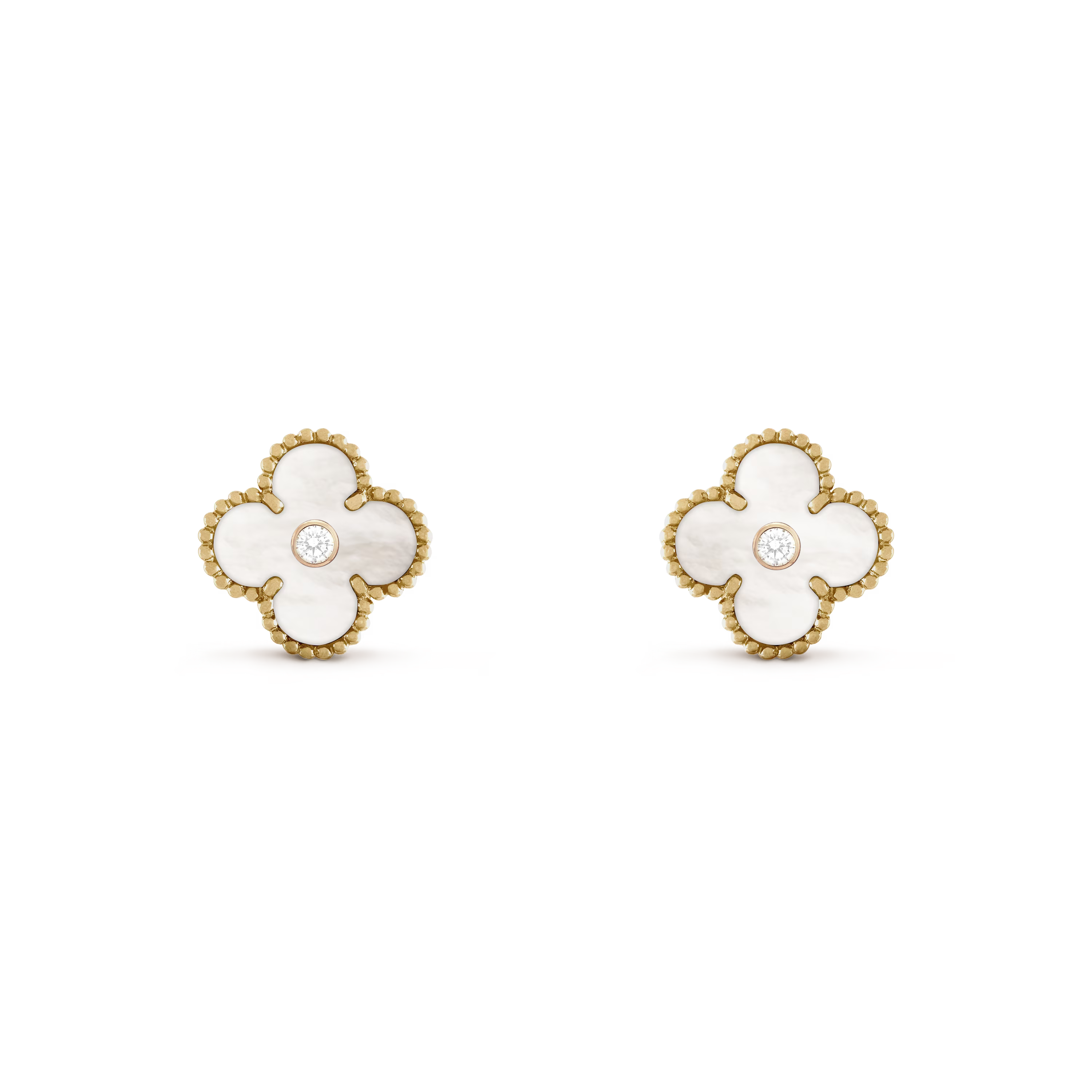 VAN CLEEF VINTAGE ALHAMBRA EARRINGS - GOLD/WHITE/DIAMANTE