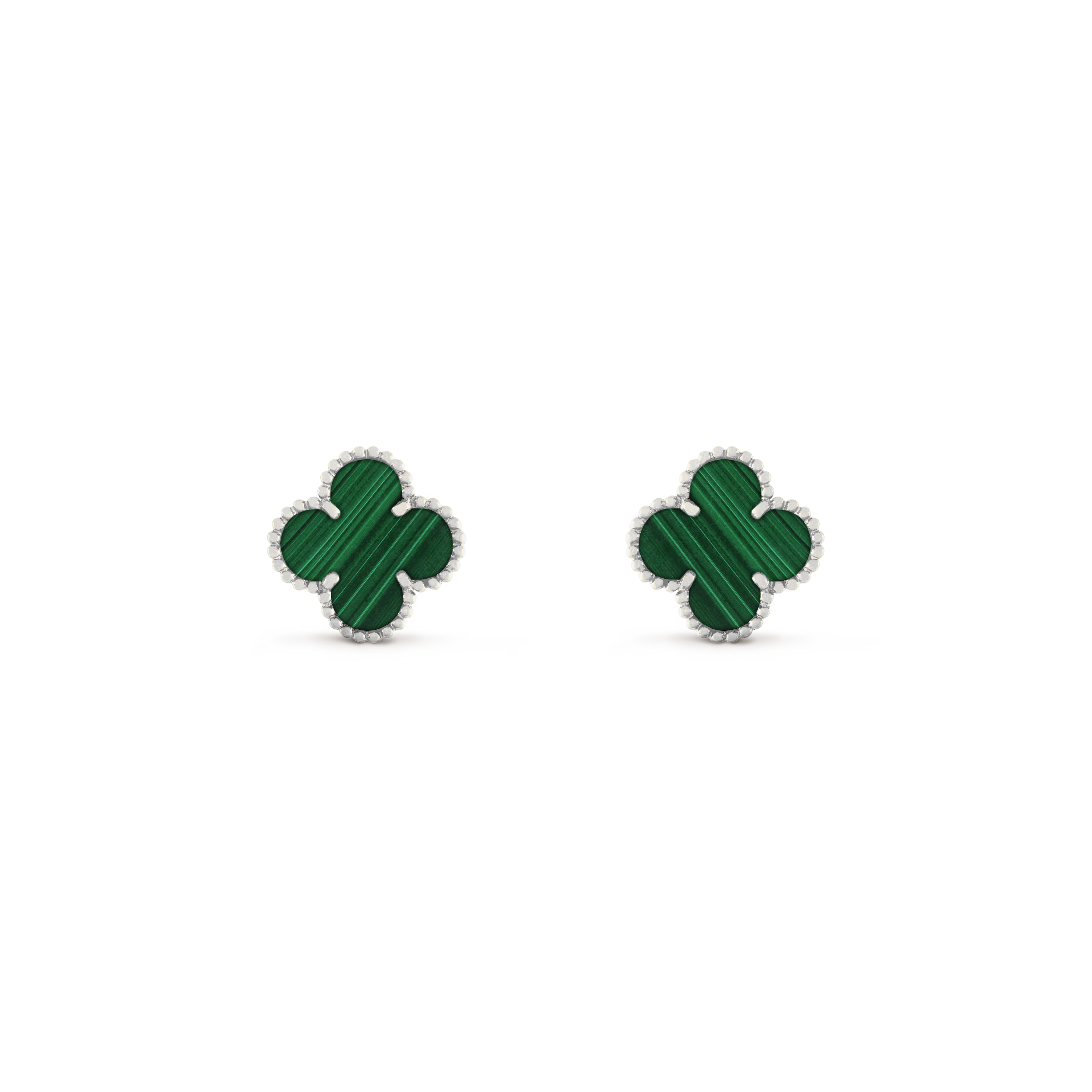 VAN CLEEF VINTAGE ALHAMBRA EAR STUDS - SILVER/GREEN