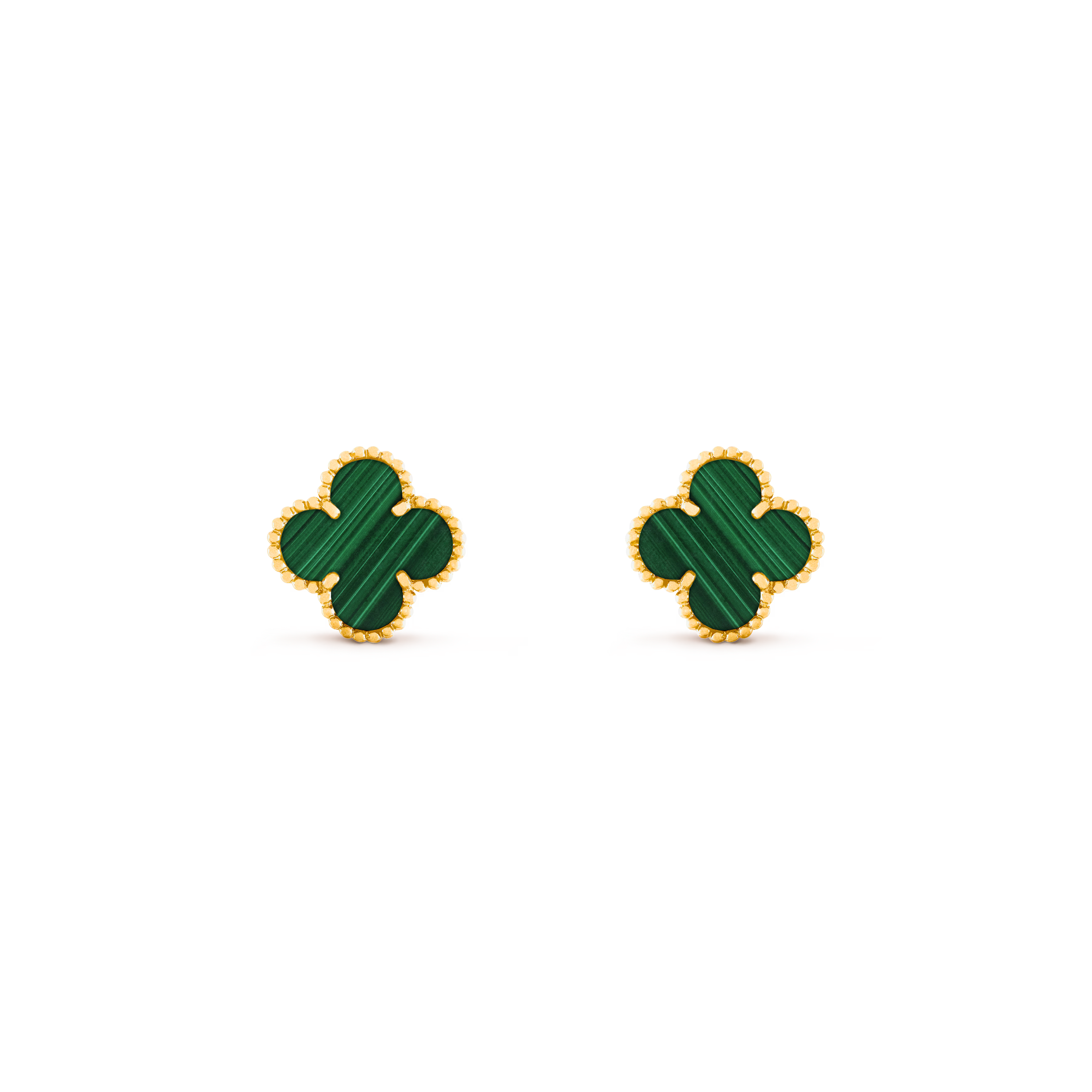 VAN CLEEF VINTAGE ALHAMBRA EAR STUDS - GOLD/GREEN