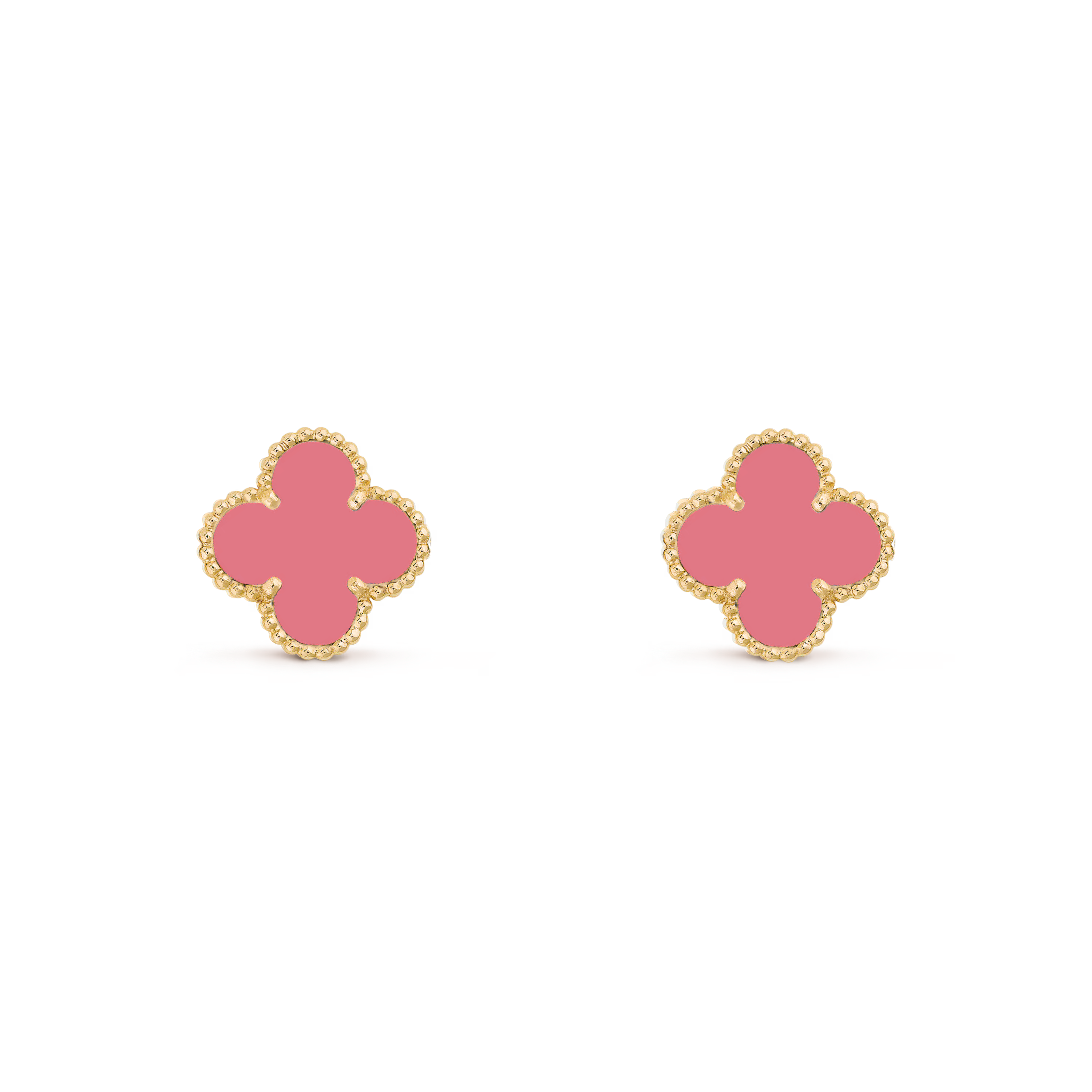 VAN CLEEF VINTAGE ALHAMBRA EAR STUDS - GOLD/CORAL