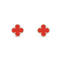 VAN CLEEF VINTAGE ALHAMBRA EAR STUDS - SILVER/RED