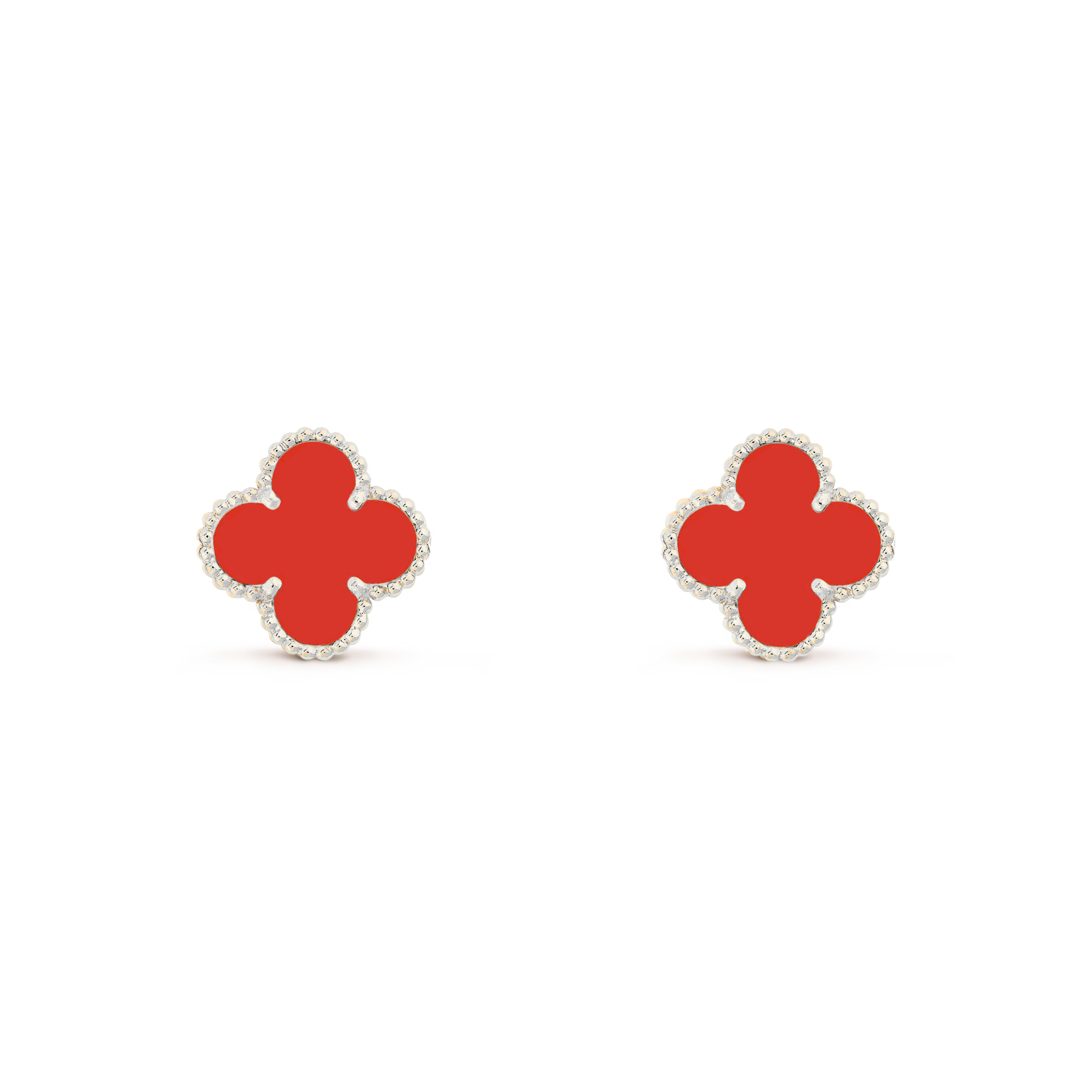 VAN CLEEF VINTAGE ALHAMBRA EAR STUDS - SILVER/RED
