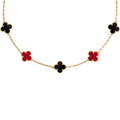 VAN CLEEF VINTAGE ALHAMBRA NECKLACE - GOLD/BLACK/RED