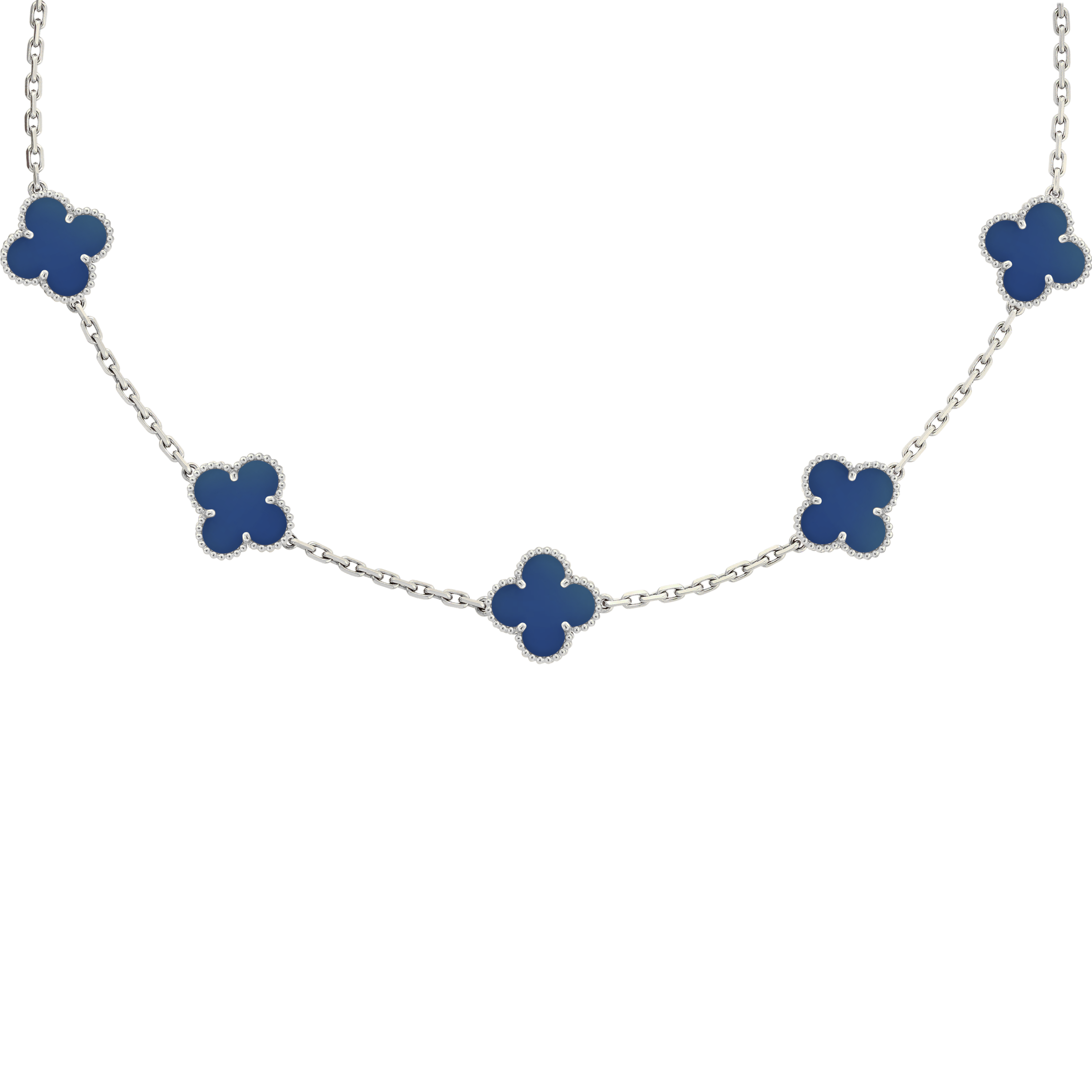 VAN CLEEF VINTAGE ALHAMBRA NECKLACE - SILVER/DARK BLUE
