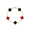 VAN CLEEF VINTAGE ALHAMBRA BRACELET SMALL PENDANTS - GOLD/BLACK/RED