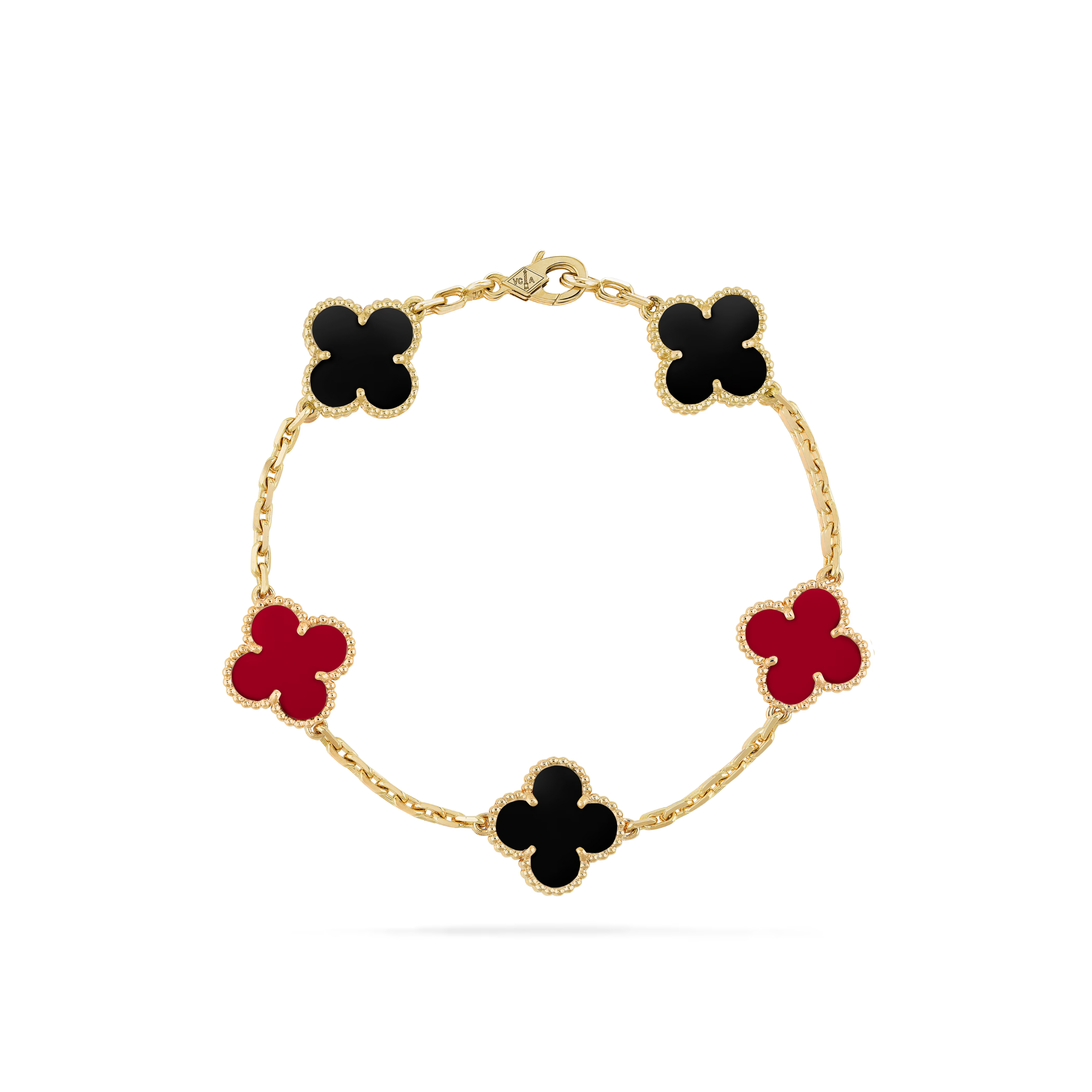VAN CLEEF VINTAGE ALHAMBRA BRACELET SMALL PENDANTS - GOLD/BLACK/RED